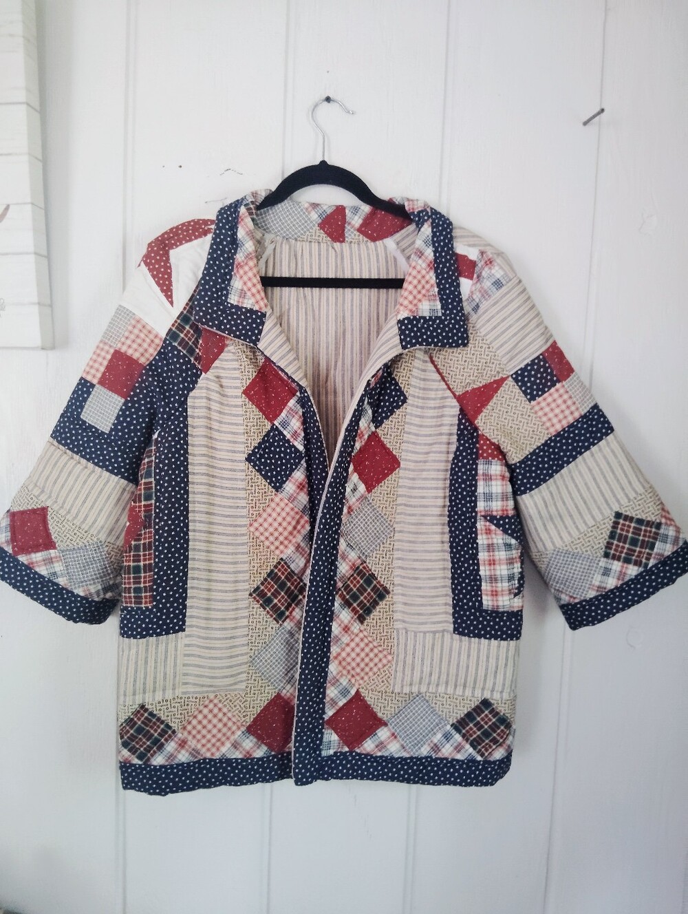 Handmade Quilted Patriotic Country Pattern Open Front Top. - Picture 3 of 7